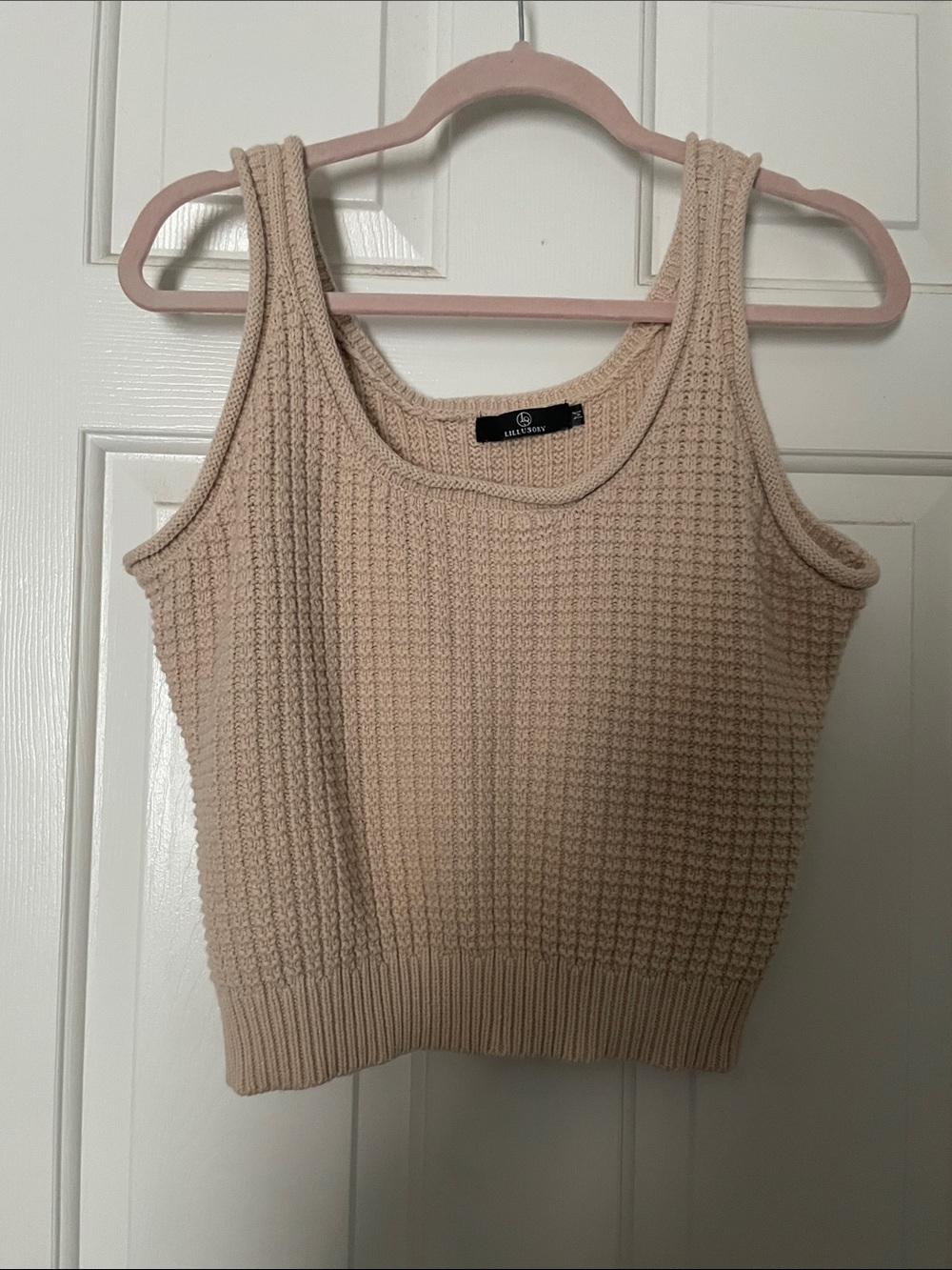 Neutral Cream Waffle-Knit Cropped Tank